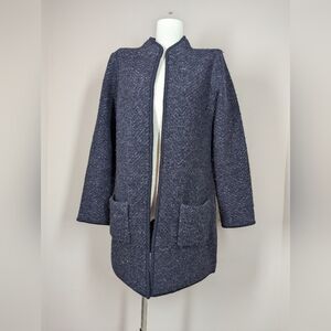 Maison Cinquante Wool Blend Coat Size 8 Blue Tweed Open Front Minimalist Jacket
